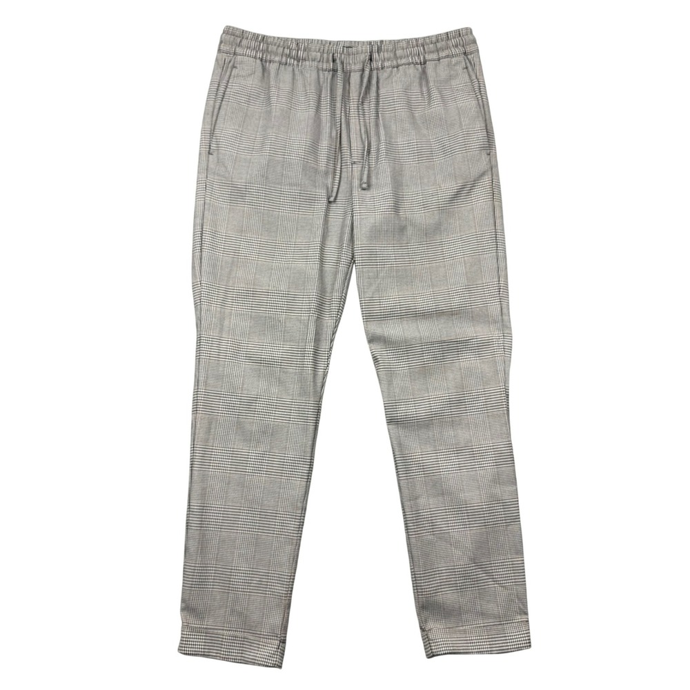 HM Women Medium Glen Plaid Elastic Waist Tapered Trousers Grey Office Siren Pant